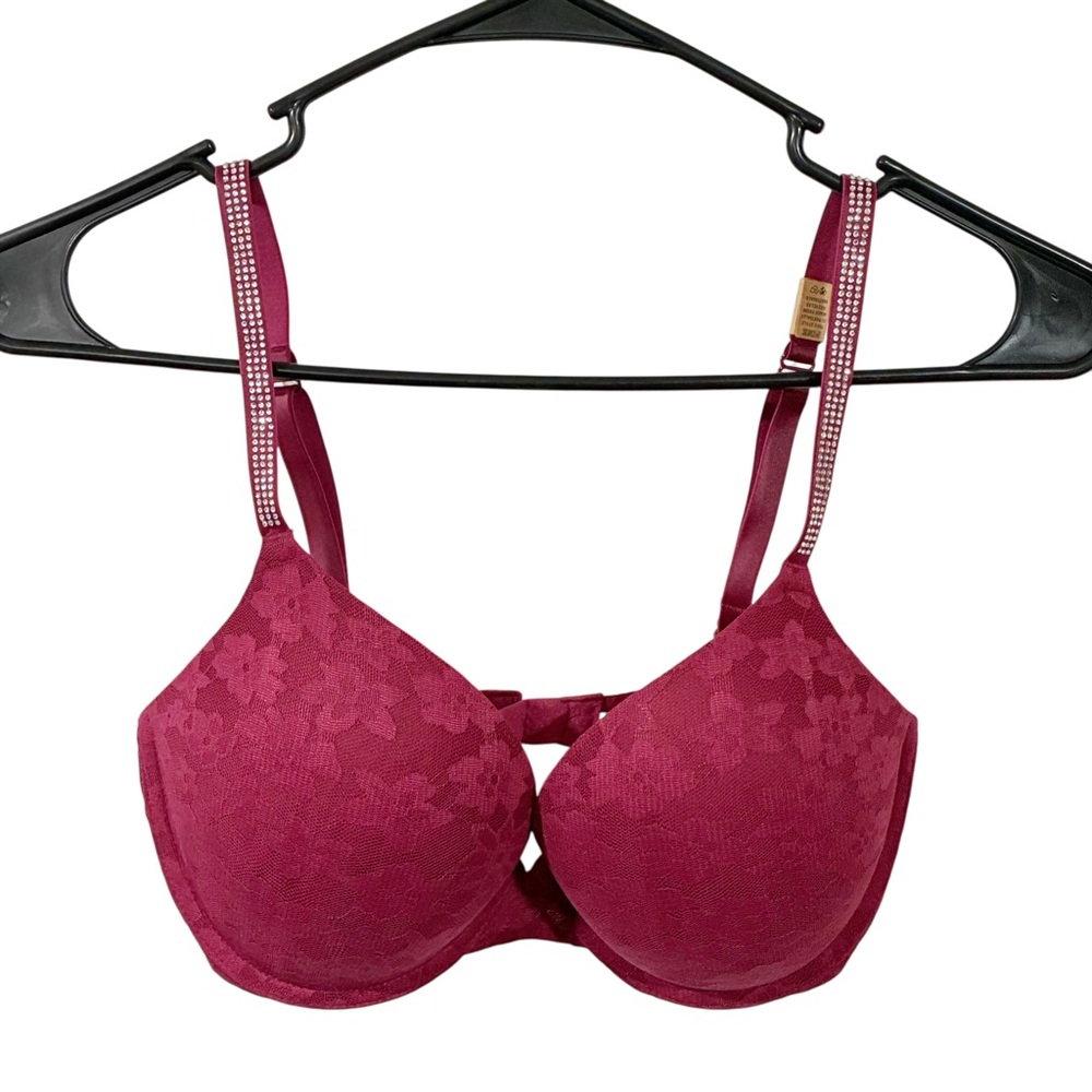 Victorias Secret Pink Racer Back Wear Everywhere Bra Rhinestone Straps 32DD NEW - Picture 1 of 5
